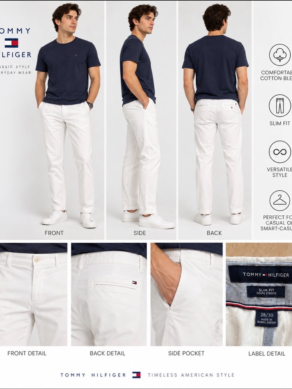 Tommy Hilfiger Men’s White Chino Pants 28x30 Slim Fit